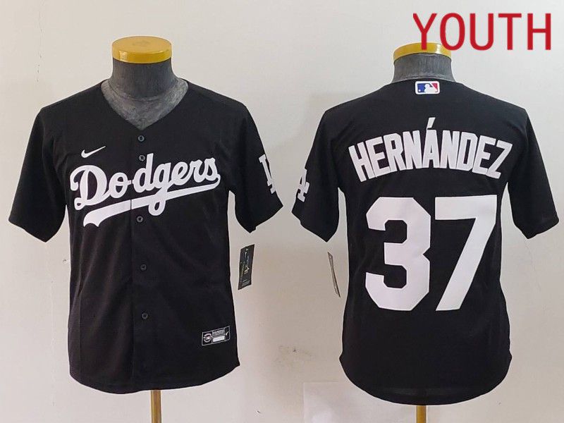 Youth Los Angeles Dodgers #37 Hernandez Black Nike Game 2024 MLB Jersey style 724